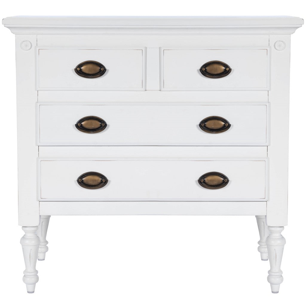 32" White Solid Wood Four Drawer Gentlemans Chest