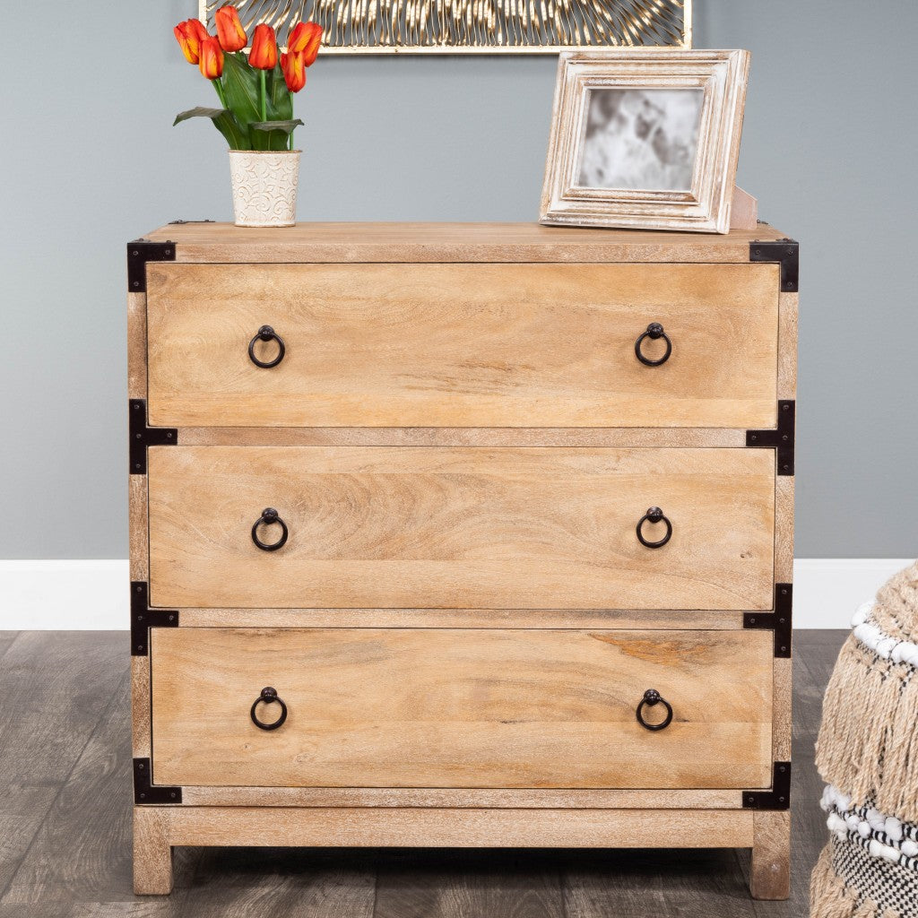 28" Natural Wood Solid Wood Three Drawer Standard Dresser