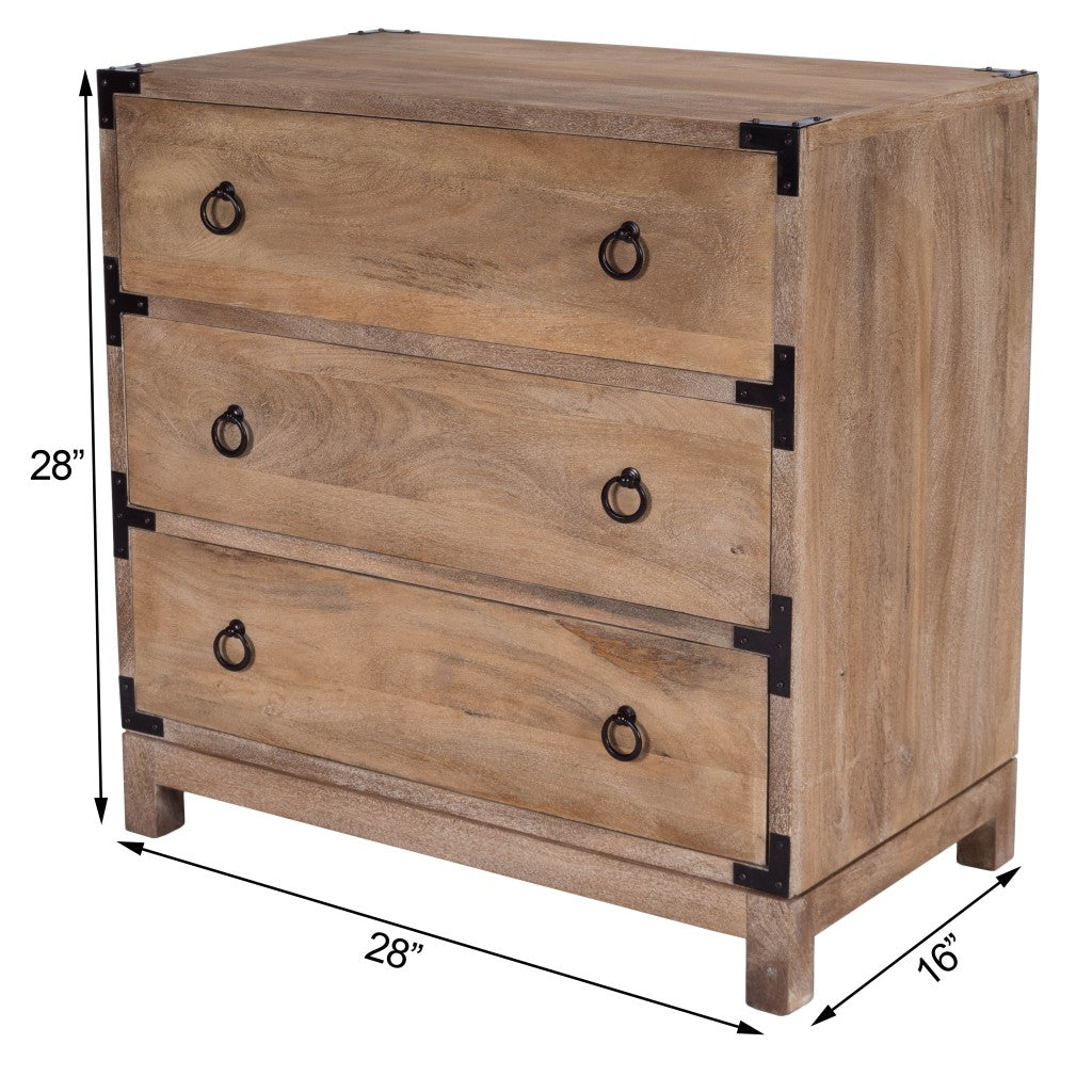 28" Natural Wood Solid Wood Three Drawer Standard Dresser