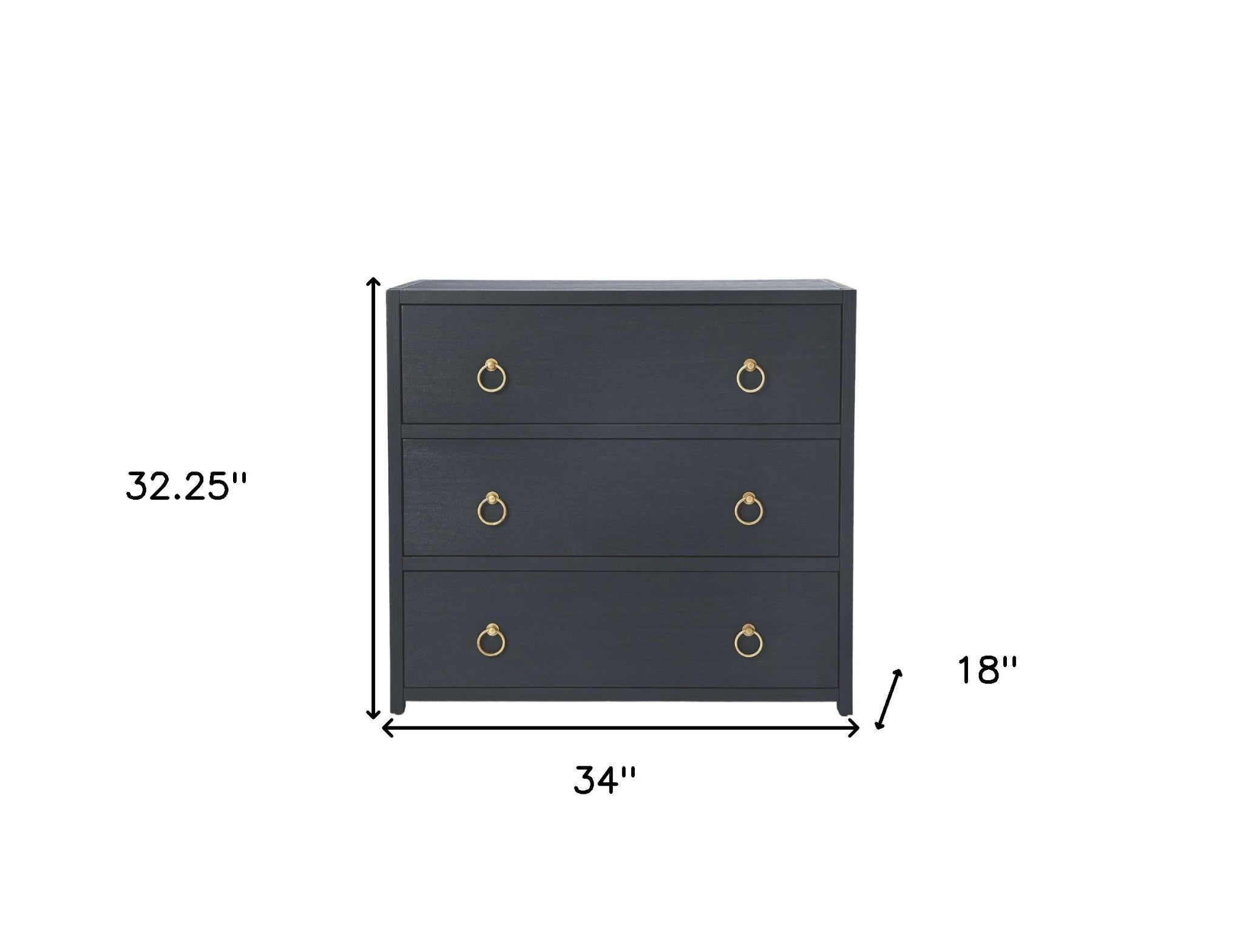 34" Blue Manufactured Wood Three Drawer Standard Dresser
