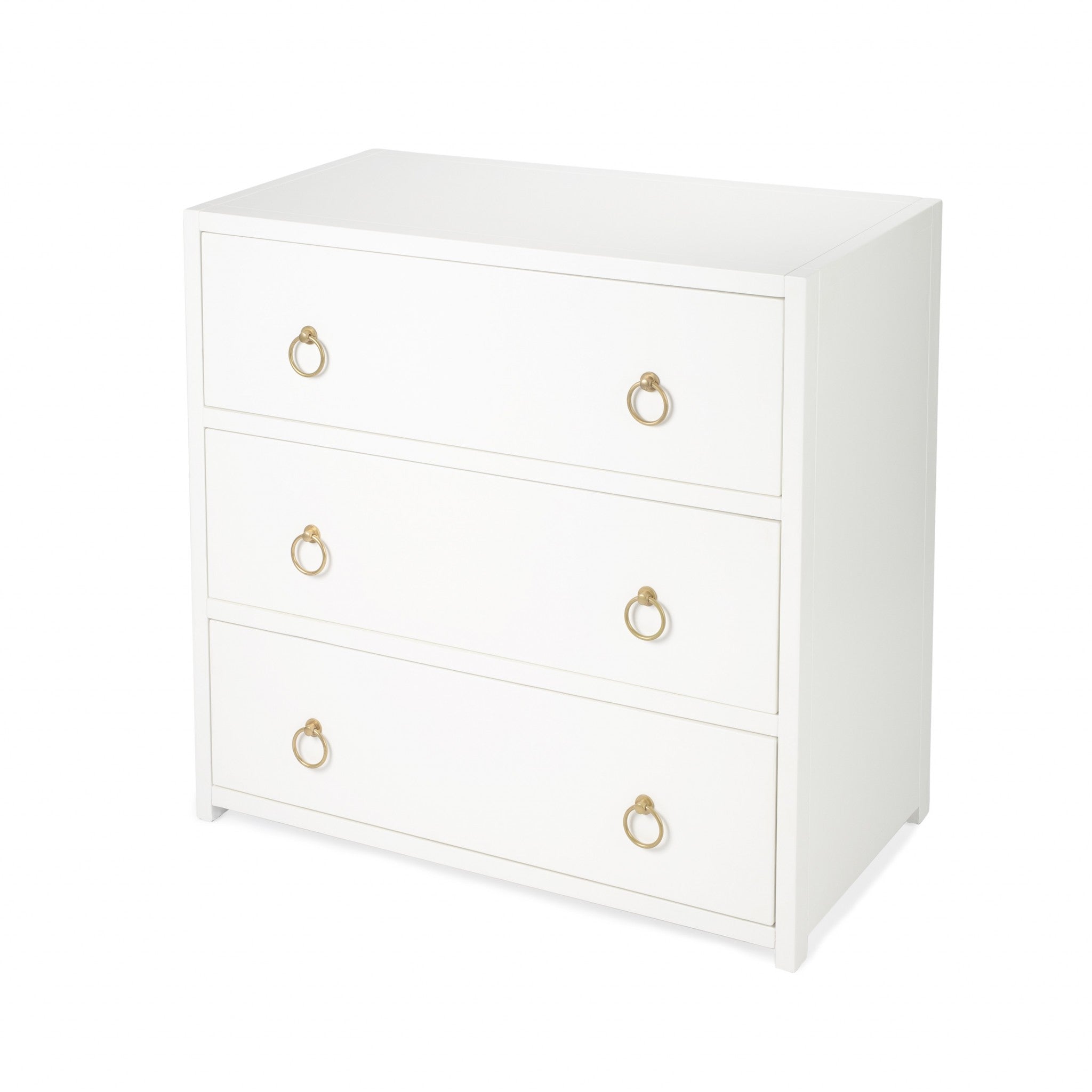 34" White Manufactured Wood Three Drawer Standard Dresser