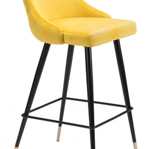 41" Yellow And Black Steel Low Back Bar Height Chair With Footrest