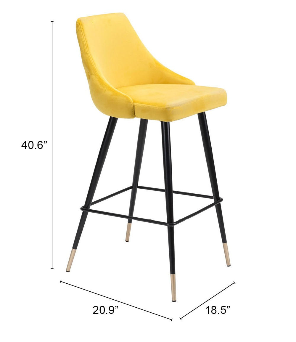 41" Yellow And Black Steel Low Back Bar Height Chair With Footrest