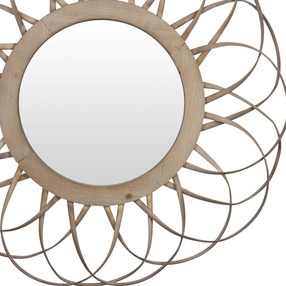 Wooden Flower Shaped Round Wall Mirror