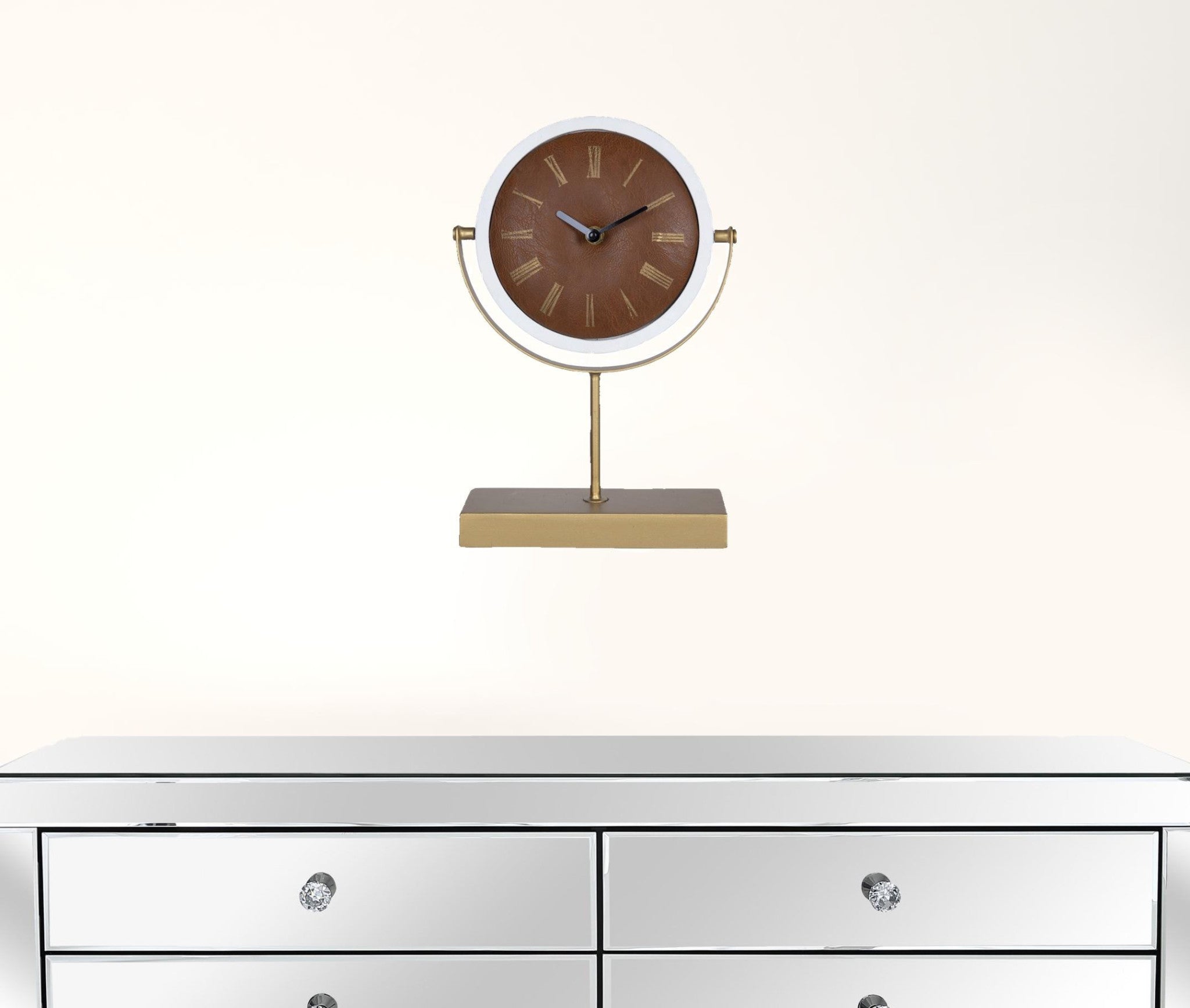 Golden Brown Faux Leather Table Or Desk Clock