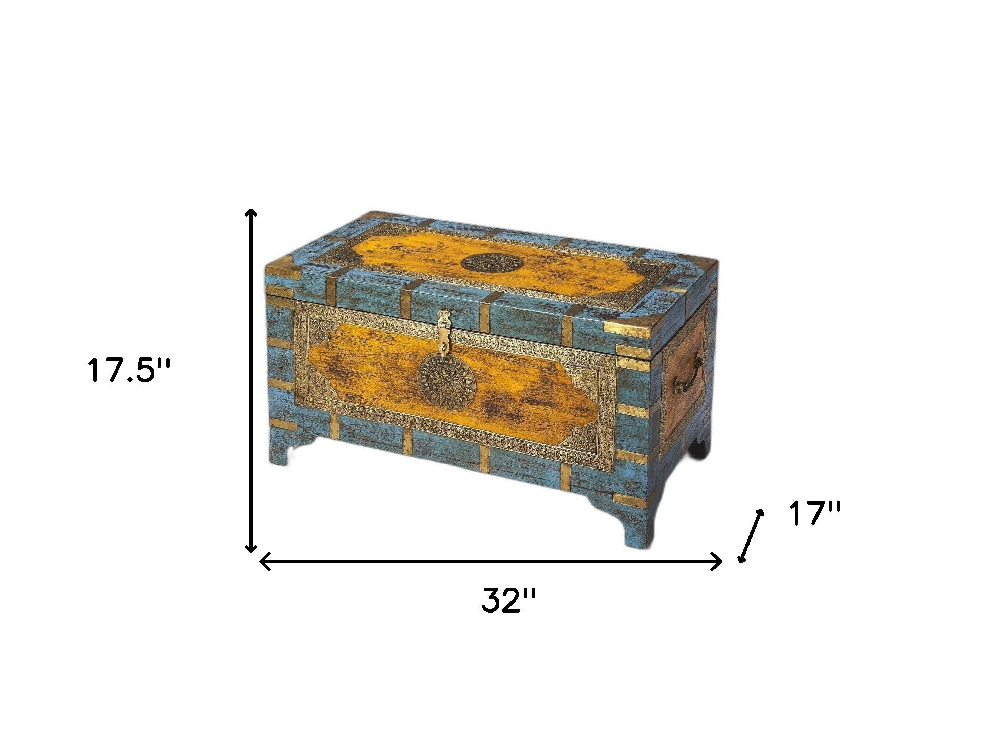 Hand Painted Brass Inlay Storage Trunk