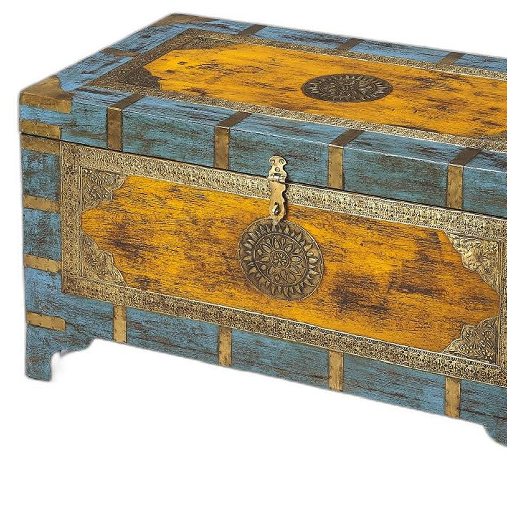 Hand Painted Brass Inlay Storage Trunk