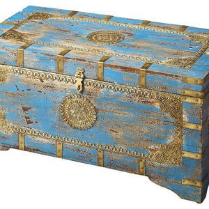Traditional Hand Painted Brass Inlay Storage Trunk