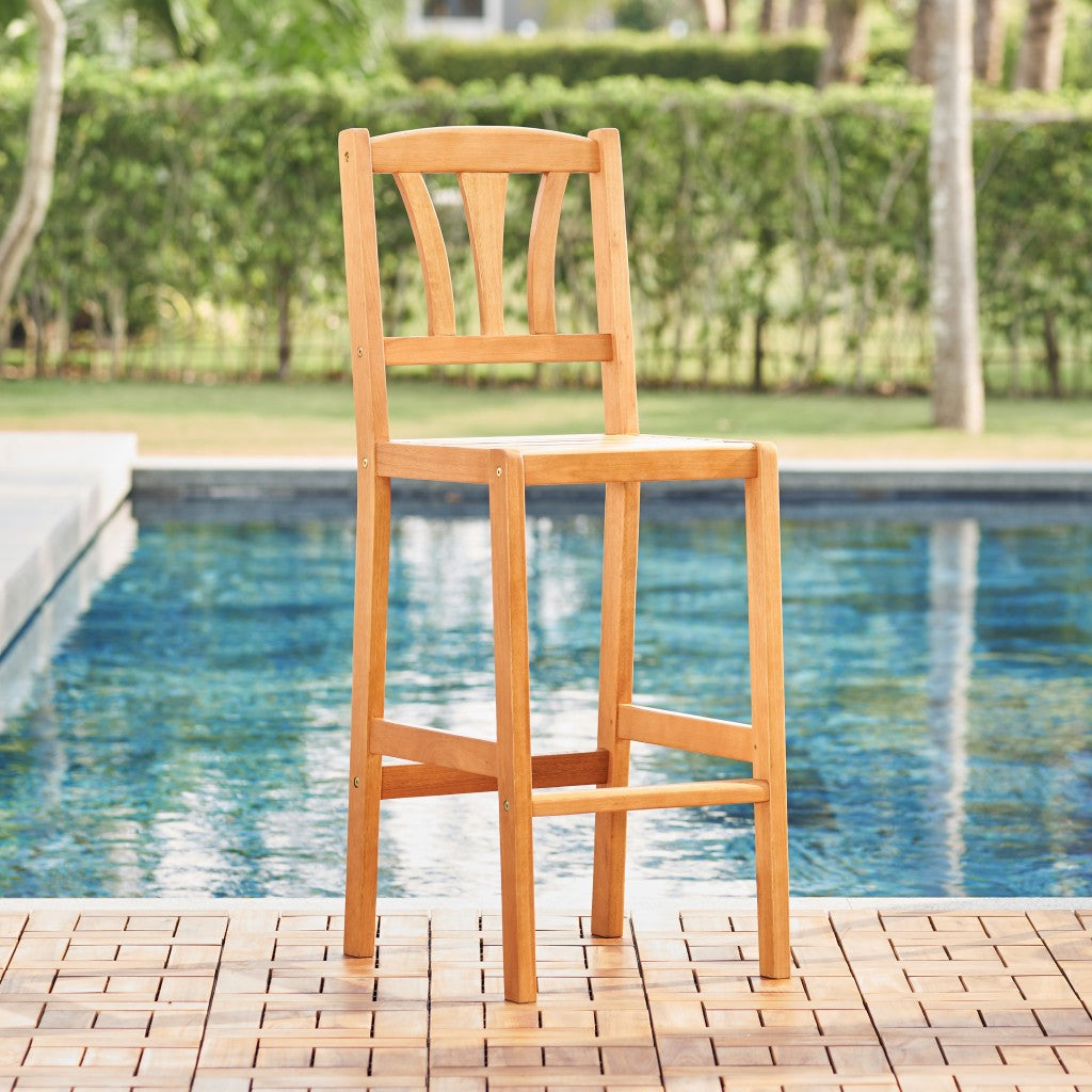 48" Natural Eucalyptus Slat Wood Outdoor Bar Chair