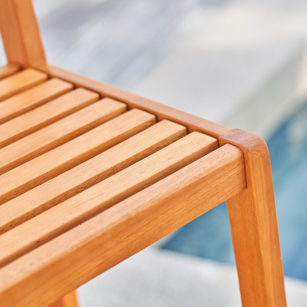 48" Natural Eucalyptus Slat Wood Outdoor Bar Chair