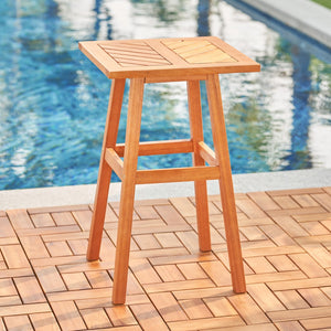 Natural Eucalyptus Slat Wood Outdoor End Table 29"
