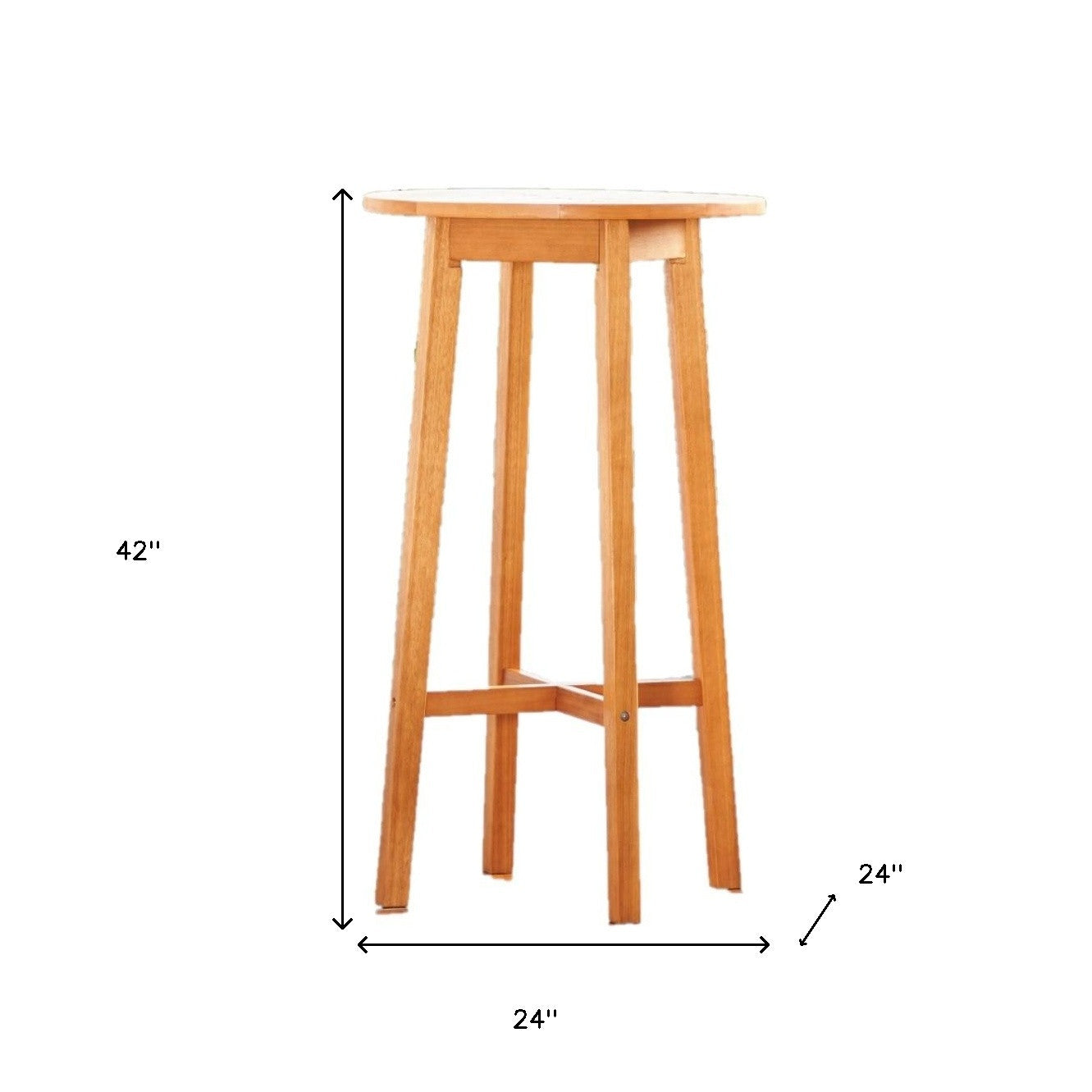 42" Natural Eucalyptus Slat Wood Outdoor Round Bar Table