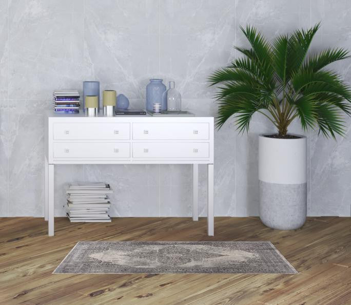 2’ X 4’ Gray Distressed Medallion Area Rug