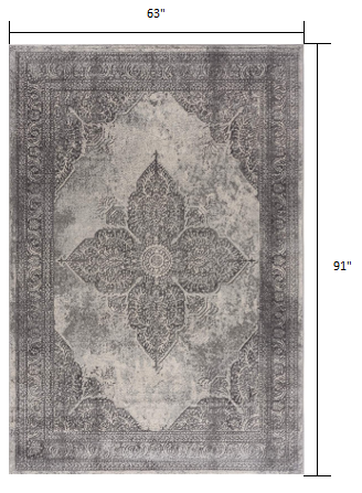 2’ X 4’ Gray Distressed Medallion Area Rug