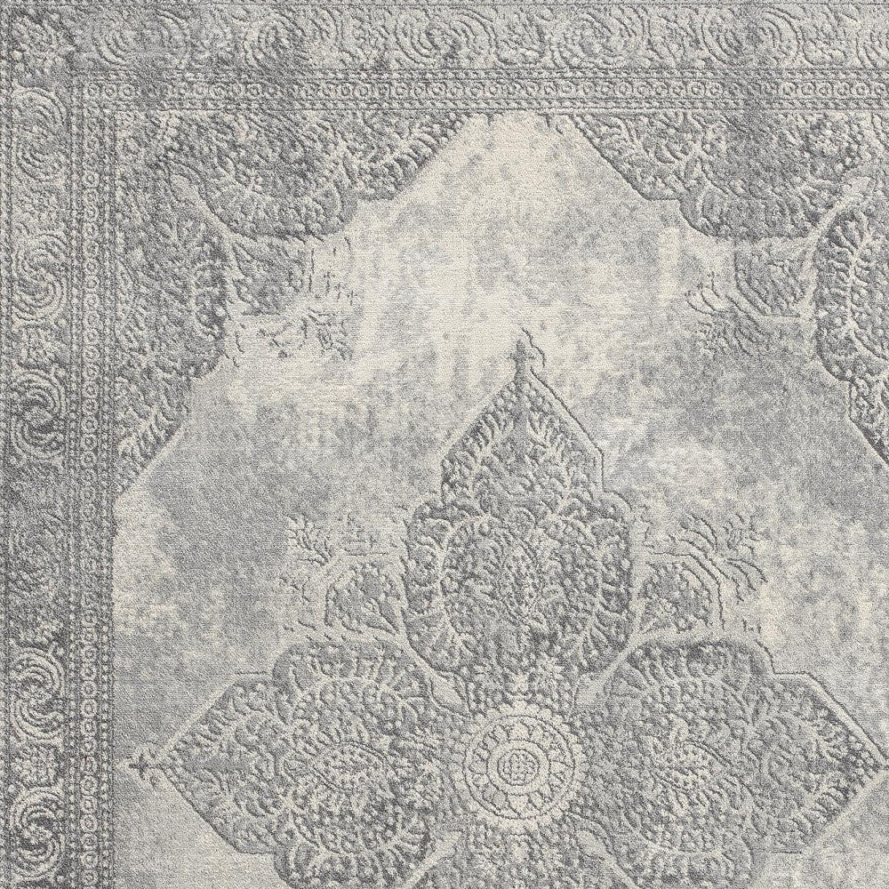 2’ X 4’ Gray Distressed Medallion Area Rug