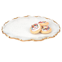 Bubble Glass Scalloped Gold Rim Round Platter Or Tray