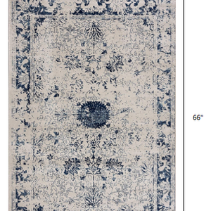 4’ X 6’ Navy Blue Distressed Floral Area Rug
