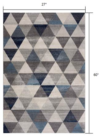 2’ X 10’ Navy Blue Geometric Diamond Runner Rug