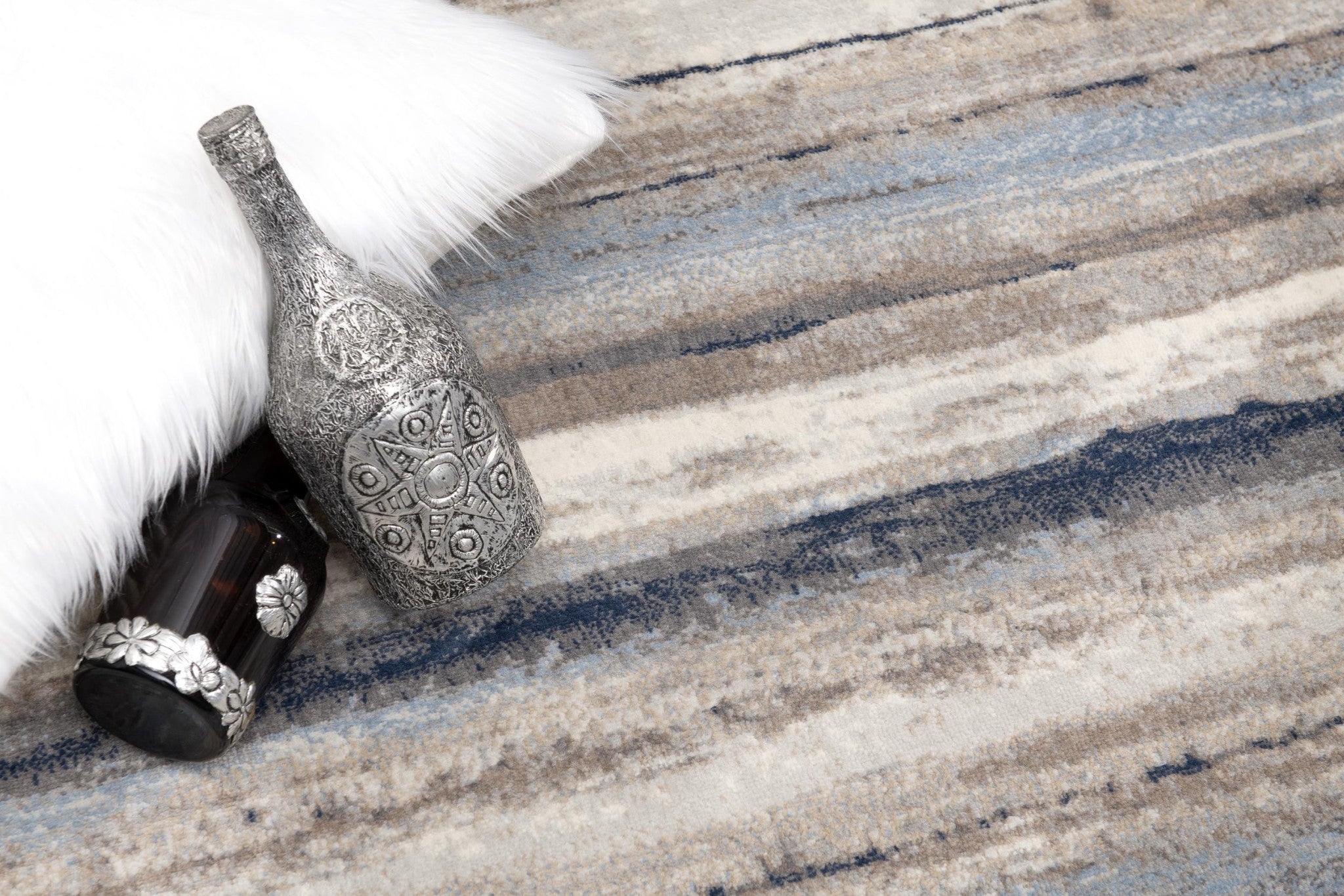 Blue And Beige Distressed Stripes Runner Rug - 2’ x 10’