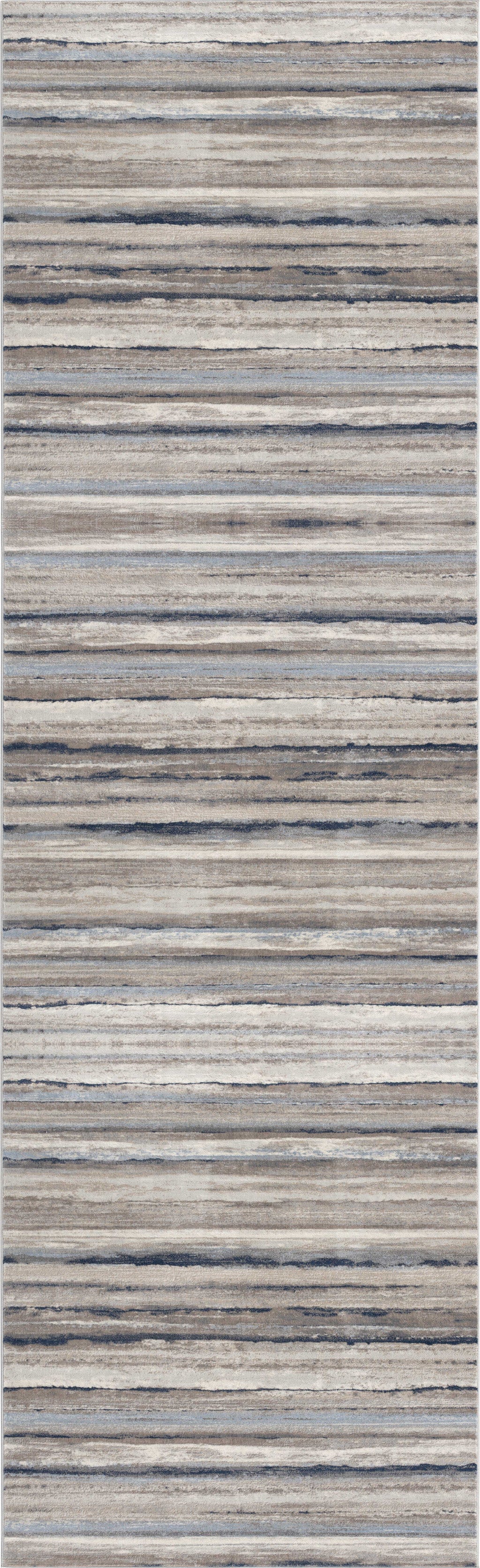 Blue And Beige Distressed Stripes Runner Rug - 2’ x 10’