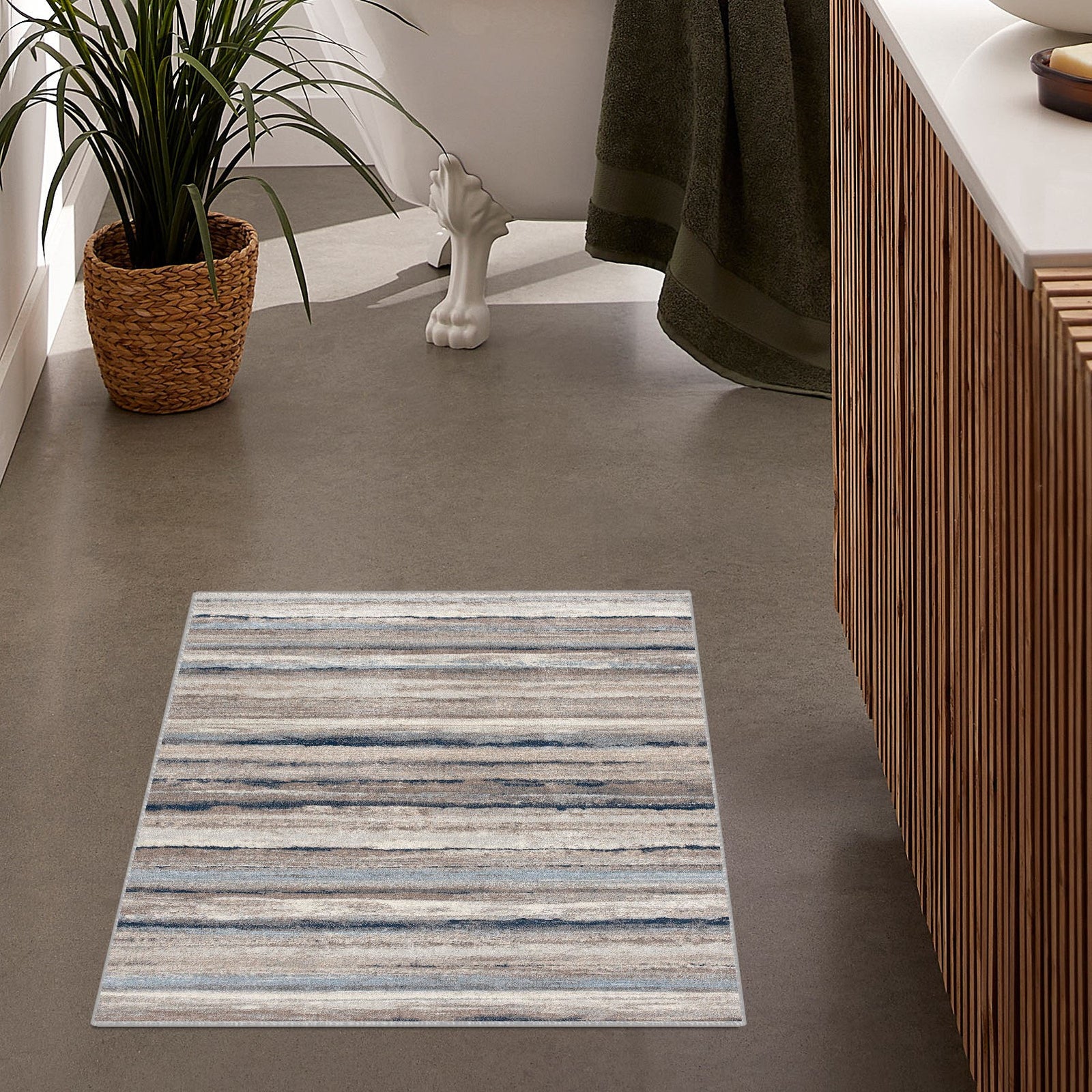 Blue And Beige Distressed Stripes Runner Rug - 2’ x 10’