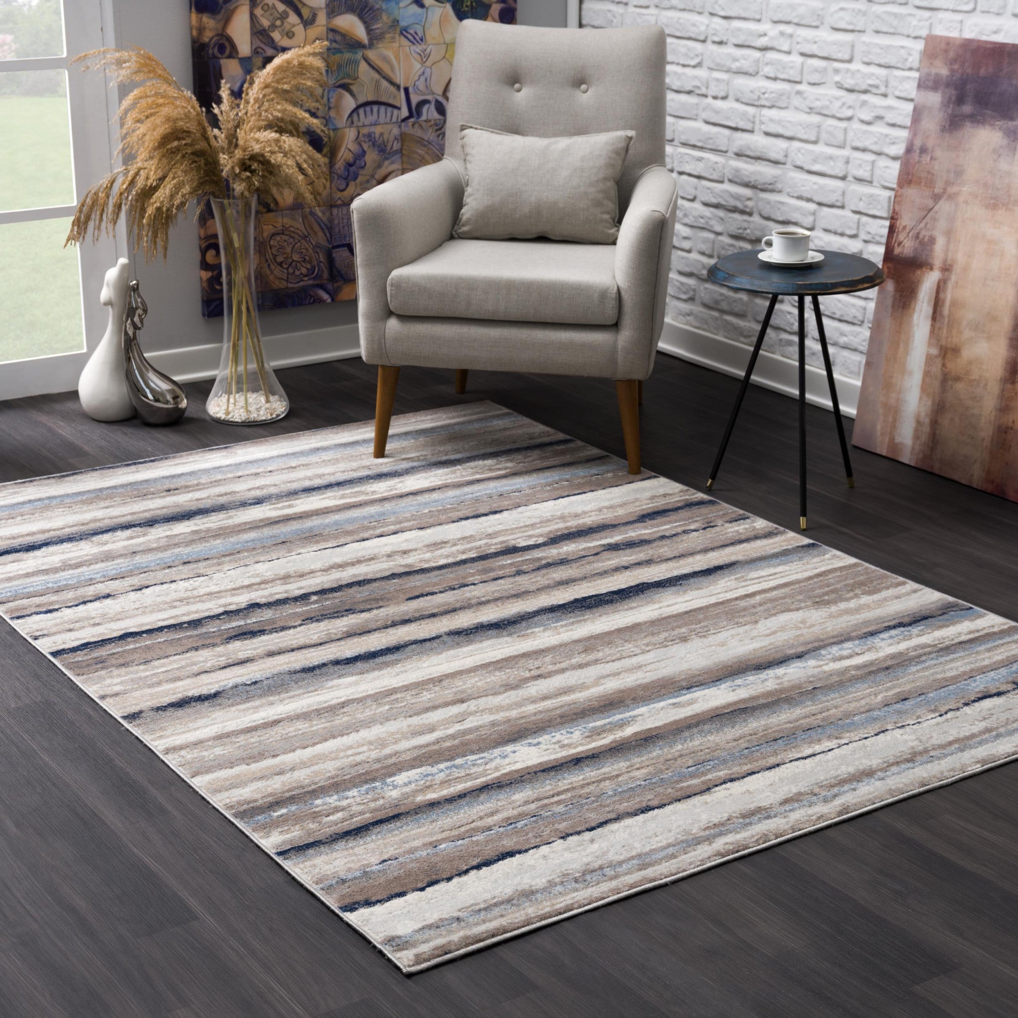 Blue And Beige Distressed Stripes Runner Rug - 2’ x 10’