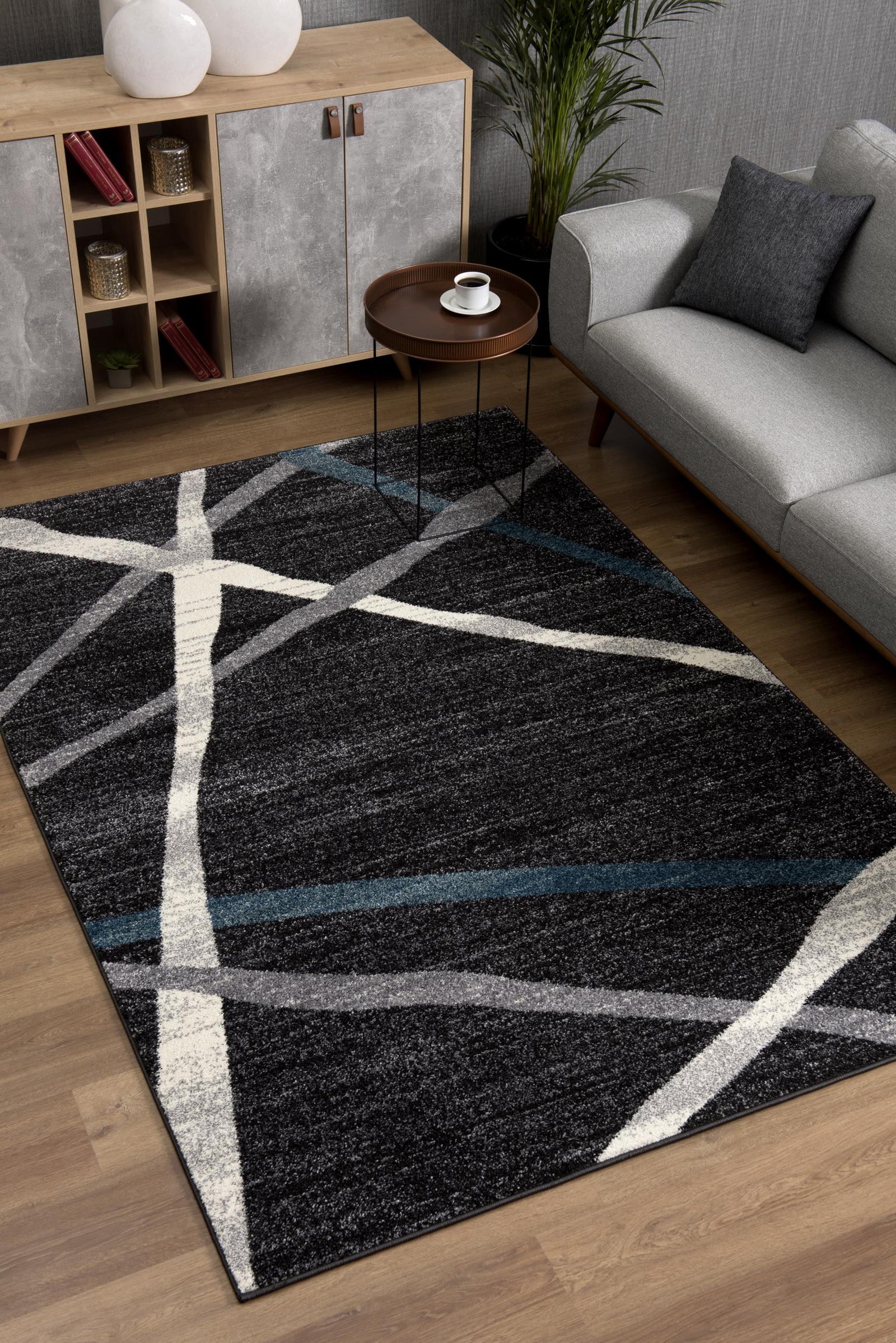 4’ X 6’ Distressed Black And Gray Abstract Area Rug