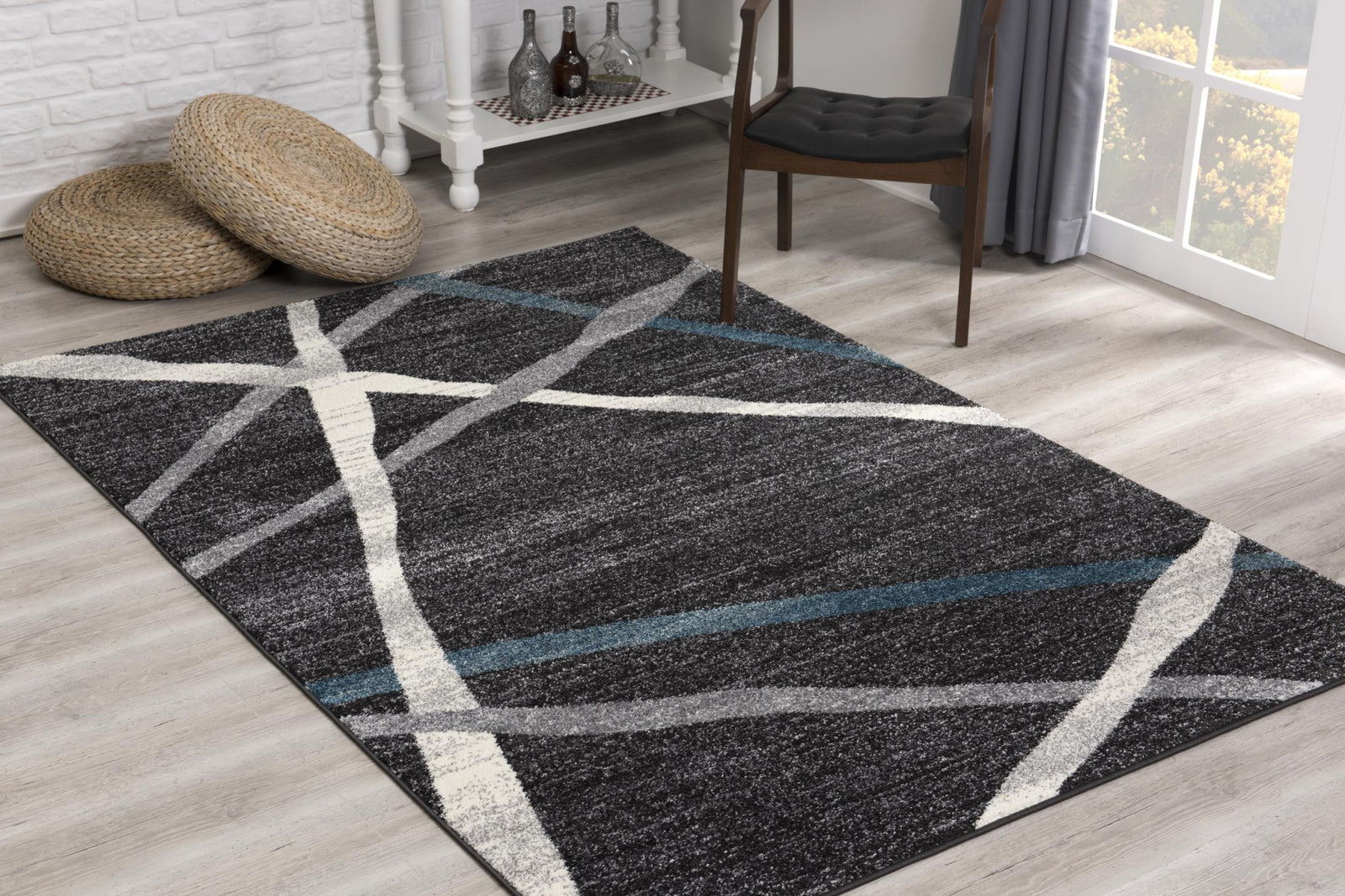 4’ X 6’ Distressed Black And Gray Abstract Area Rug