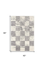 4’ X 6’ White And Gray Checkered Area Rug