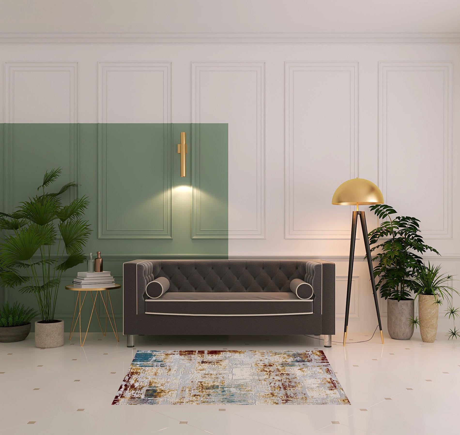 4’ X 6’ Abstract Beige And Gold Modern Area Rug