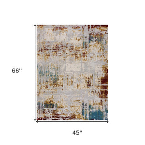 4’ X 6’ Abstract Beige And Gold Modern Area Rug