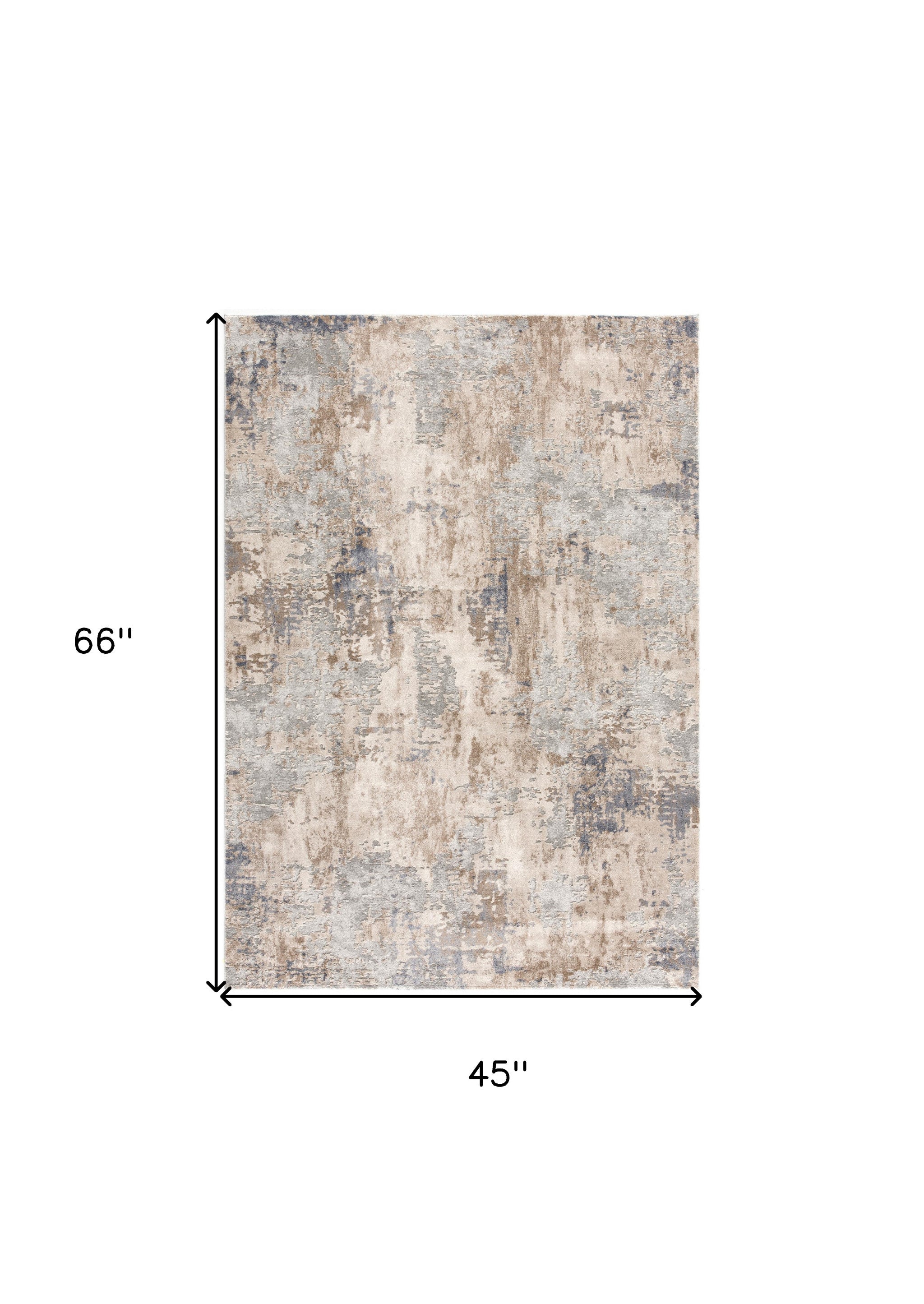 3’ X 5’ Beige And Ivory Abstract Area Rug