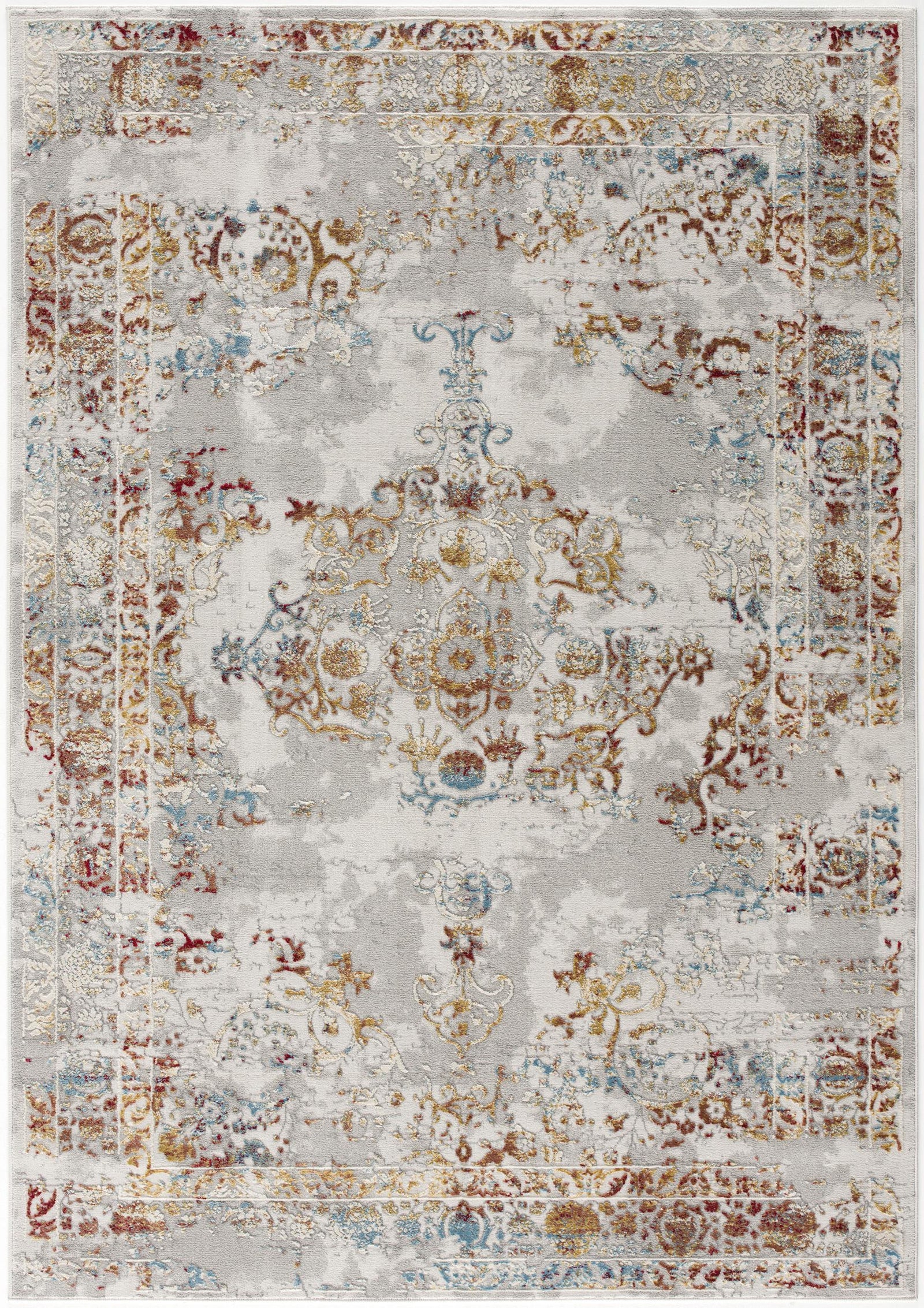 3’ X 5’ Gray And Beige Distressed Ornate Area Rug