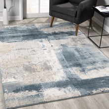 Cream And Blue Abstract Patches Runner Rug - 2’ x 10’