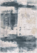 Cream And Blue Abstract Patches Runner Rug - 2’ x 10’