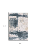 Cream And Blue Abstract Patches Runner Rug - 2’ x 10’