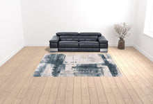 Cream And Blue Abstract Patches Runner Rug - 2’ x 10’