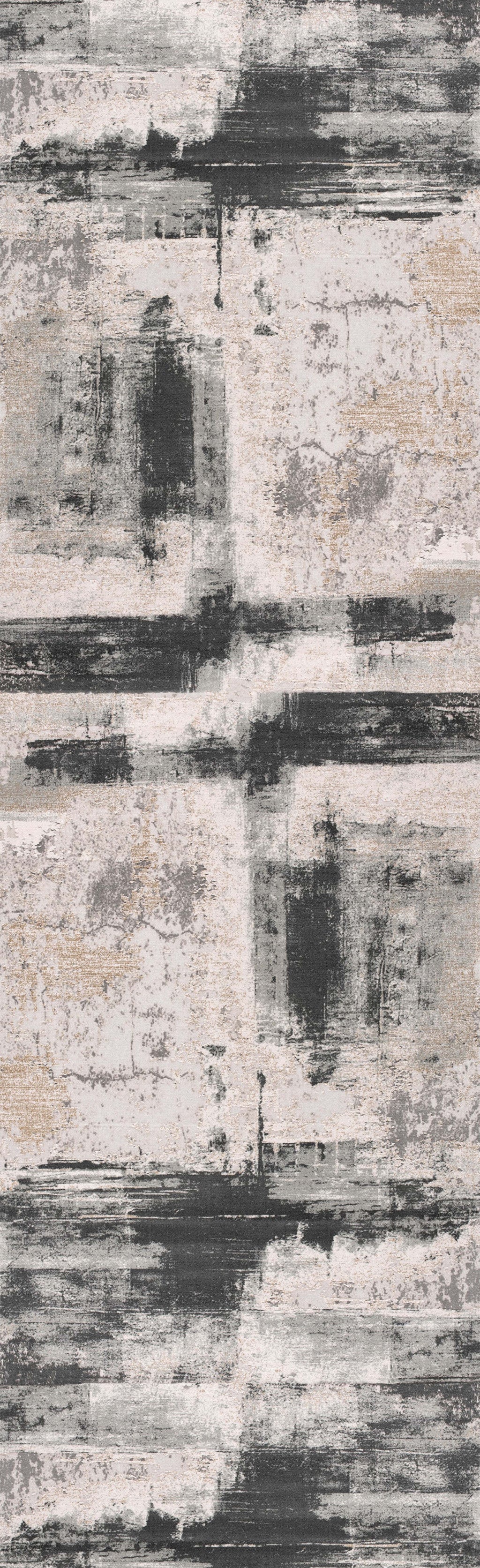 2’ X 10’ Cream And Gray Abstract Patches Runner Rug