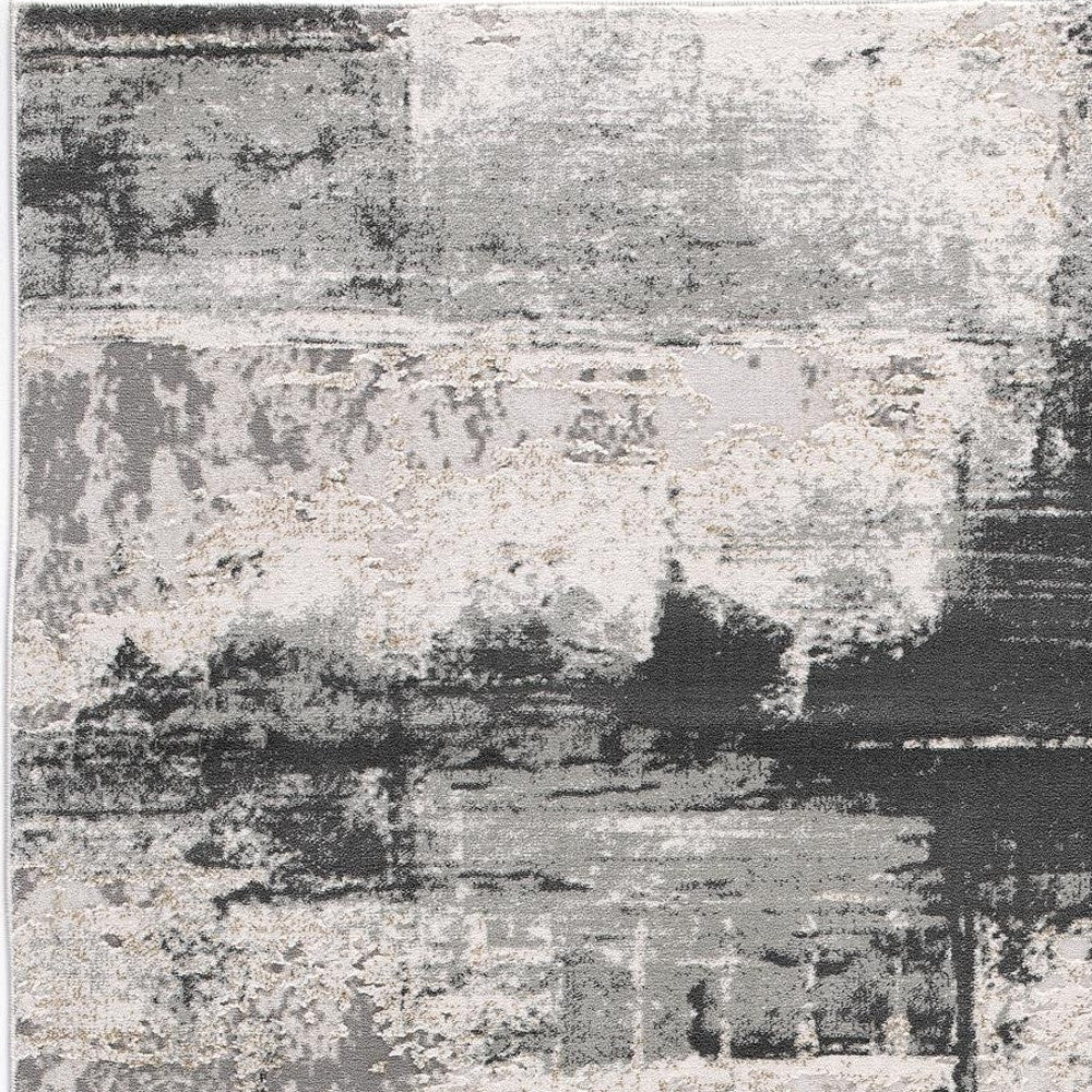 2’ X 10’ Cream And Gray Abstract Patches Runner Rug