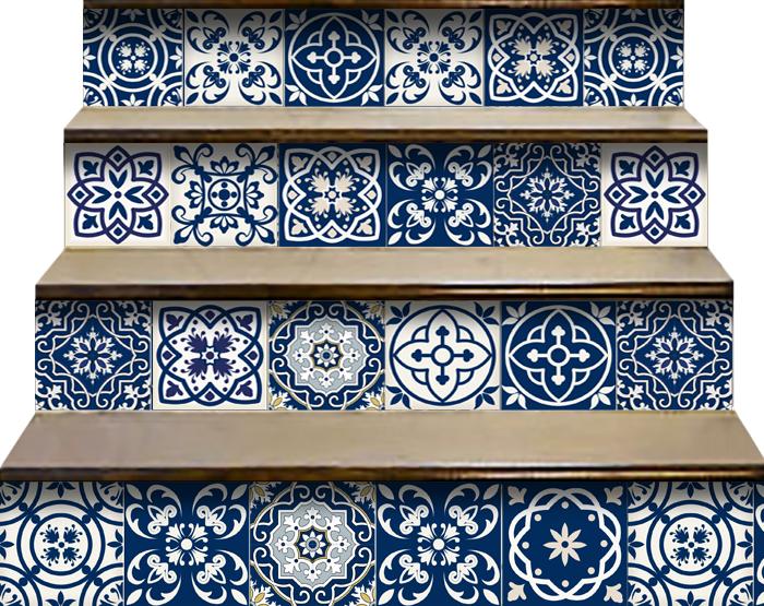 Midnight Blue And White Peel And Stick Removable Tiles 4" x 4"