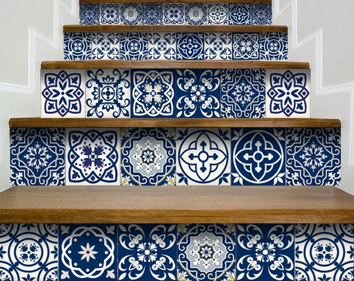 Midnight Blue And White Peel And Stick Removable Tiles 4" x 4"