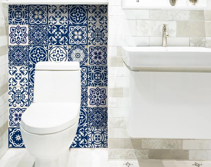 Midnight Blue And White Peel And Stick Removable Tiles 4" x 4"