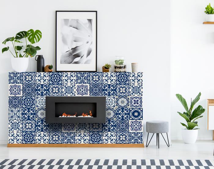 Midnight Blue And White Peel And Stick Removable Tiles 4" x 4"