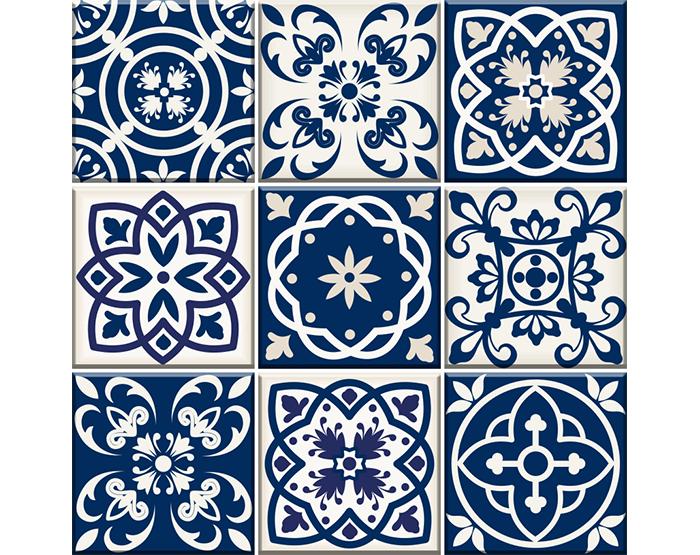Midnight Blue And White Peel And Stick Removable Tiles 4" x 4"