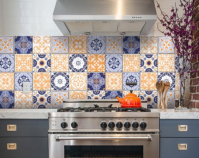 Yellow White And Blues Peel And Stick Removable Tiles - 4" x 4"