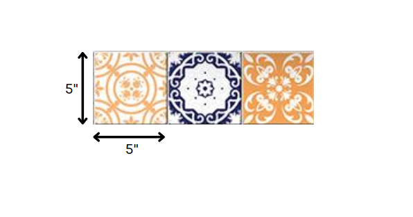 Yellow White And Blues Peel And Stick Removable Tiles - 4" x 4"