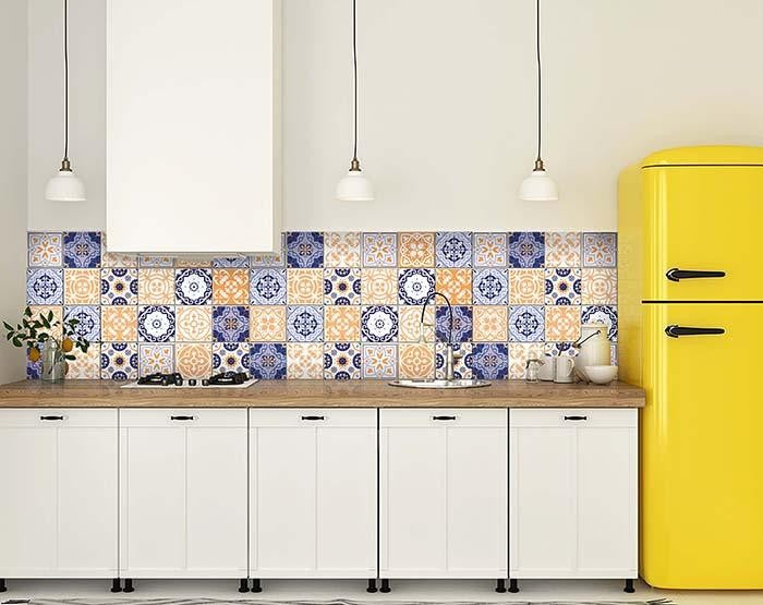Yellow White And Blues Peel And Stick Removable Tiles - 4" x 4"