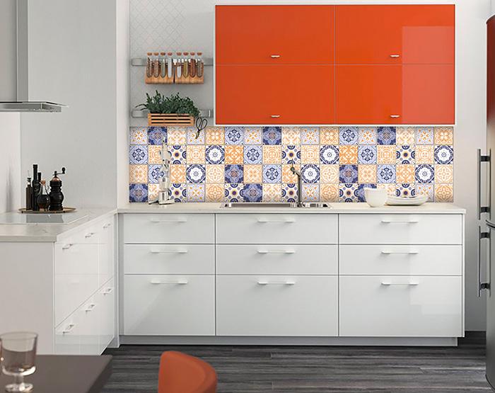 Yellow White And Blues Peel And Stick Removable Tiles - 4" x 4"