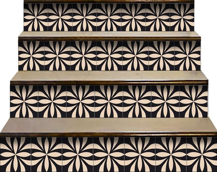 Intertwined Black And Cream Peel And Stick Removable Tiles - 4" x 4"