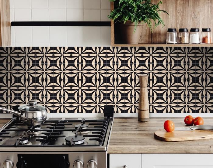 Intertwined Black And Cream Peel And Stick Removable Tiles - 4" x 4"